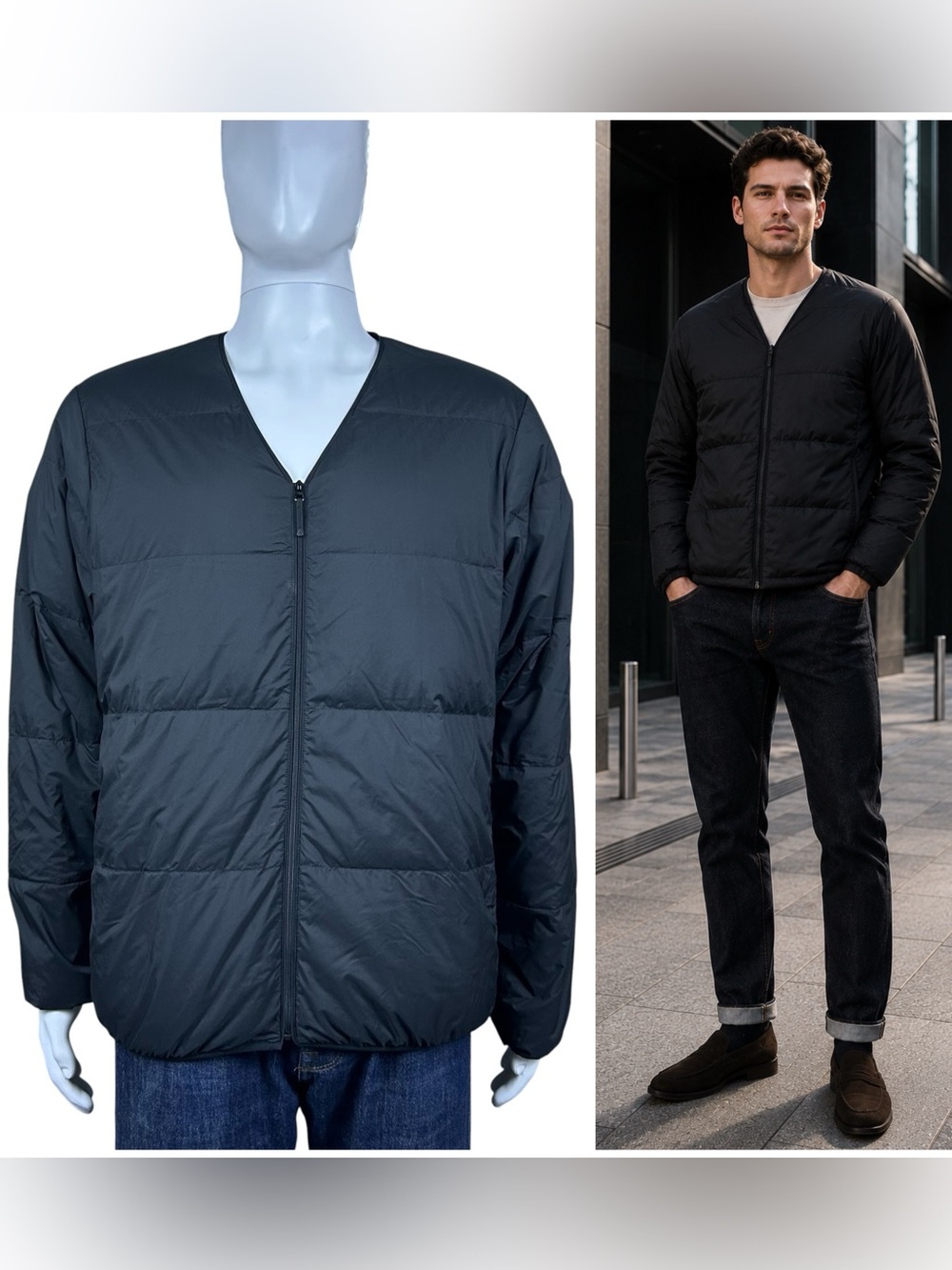 Goldwin Down Quilted Collarless Liner Jacket Size S Kodenshi Japan Black